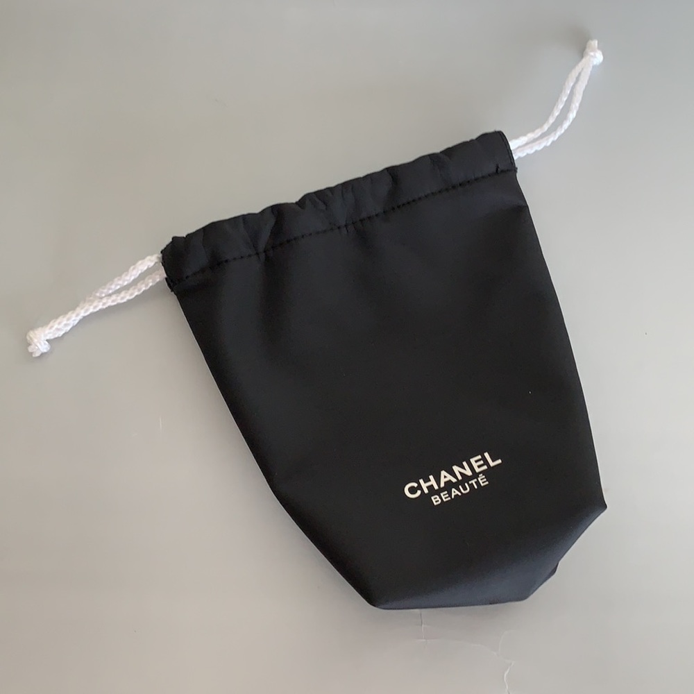 100% authentic Chanel beauty black logo nylon drawstring pouch bag new
